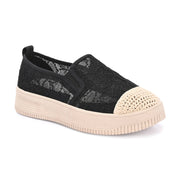 Women Lace Slip On Casual Sneakers (W-ATF-30-BLACK)