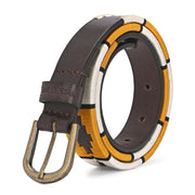 West Port Women’s Pampa Embroidered Genuine Leather Signature Gaucho Polo Belt (W-BT-LE-01-BLACK-YELLOW-BEIGE)