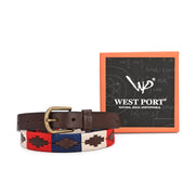 West Port Women’s Pampa Embroidered Genuine Leather Signature Gaucho Polo Belt (W-BT-LE-01-RED-BLUE-BEIGE)