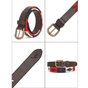 West Port Women’s Pampa Embroidered Genuine Leather Signature Gaucho Polo Belt (W-BT-LE-01-RED-BLUE-BEIGE)