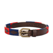 West Port Women’s Pampa Embroidered Genuine Leather Signature Gaucho Polo Belt (W-BT-LE-01-RED-BLUE-BEIGE)