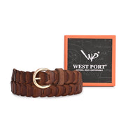 West Port Women’s Beige Braided Scalloped Leather Belt (W-BT-LE-03-DARK-BEIGE)