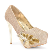 Women Glitter Stiletto Pumps (W-KI-02-GOLD)