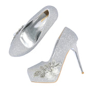 Women Glitter Stiletto Pumps (W-KI-02-SILVER)