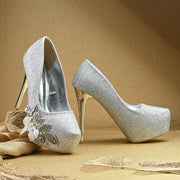 Women Glitter Stiletto Pumps (W-KI-02-SILVER)
