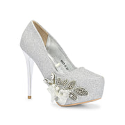 Women Glitter Stiletto Pumps (W-KI-02-SILVER)