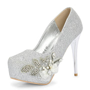 Women Glitter Stiletto Pumps (W-KI-02-SILVER)