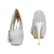 Women Glitter Stiletto Pumps (W-KI-02-SILVER)