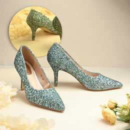 Women Glitter Pointed-Toe Pumps (W-KI-03-GREEN)