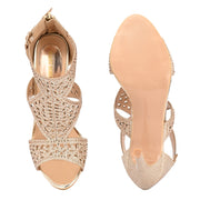 Women Golden Partywear Embellished Stiletto Sandals (W-KI-04-GOLD)