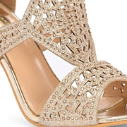 Women Golden Partywear Embellished Stiletto Sandals (W-KI-04-GOLD)