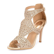 Women Golden Partywear Embellished Stiletto Sandals (W-KI-04-GOLD)
