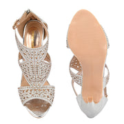 Women Silver Partywear Embellished Stiletto Sandals (W-KI-04-SILVER)