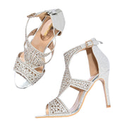 Women Silver Partywear Embellished Stiletto Sandals (W-KI-04-SILVER)