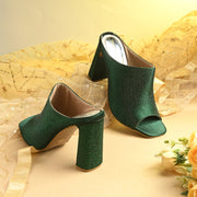 Women Crystal Embellished Block-Heel Mules (W-KI-06-GREEN)