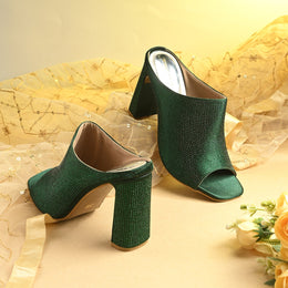 Women Crystal Embellished Block-Heel Mules (W-KI-06-GREEN)