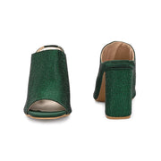 Women Crystal Embellished Block-Heel Mules (W-KI-06-GREEN)