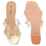 Women Transparent Gold Studded Block Heels (W-RST-121-GOLD)