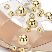 Women Transparent Gold Studded Block Heels (W-RST-121-GOLD)