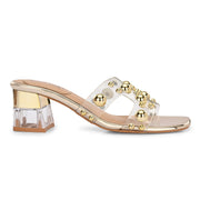 Women Transparent Gold Studded Block Heels (W-RST-121-GOLD)