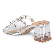 Women Transparent Silver Studded Block Heels (W-RST-121-SILVER)