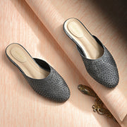 Women Black Embellished Closed-Toe Mules (W-RST-122-BLACK)