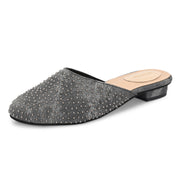 Women Black Embellished Closed-Toe Mules (W-RST-122-BLACK)