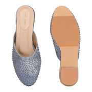 Women Blue Embellished Closed-Toe Mules (W-RST-122-BLUE)