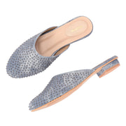 Women Blue Embellished Closed-Toe Mules (W-RST-122-BLUE)