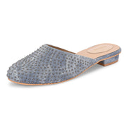 Women Blue Embellished Closed-Toe Mules (W-RST-122-BLUE)