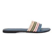 Women Multi-Color Strap Flat Slides – Blue Base (W-RST-123-BLUE-MULTI)
