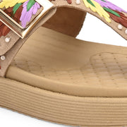 West Port Women Embroidered Toe-Ring Comfort Sandals (W-SHI-130-BEIGE)