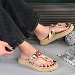 West Port Women Embroidered Toe-Ring Comfort Sandals (W-SHI-130-BEIGE)
