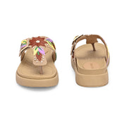 West Port Women Embroidered Toe-Ring Comfort Sandals (W-SHI-130-BEIGE)