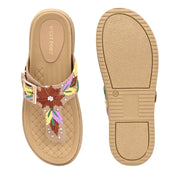 West Port Women Embroidered Toe-Ring Comfort Sandals (W-SHI-130-BEIGE)
