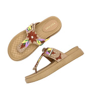 West Port Women Embroidered Toe-Ring Comfort Sandals (W-SHI-130-BEIGE)