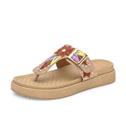 West Port Women Embroidered Toe-Ring Comfort Sandals (W-SHI-130-BEIGE)