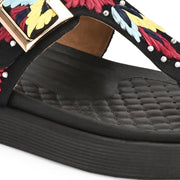 West Port Women Embroidered Toe-Ring Comfort Sandals (W-SHI-130-BLACK)