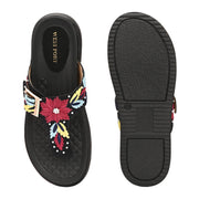 West Port Women Embroidered Toe-Ring Comfort Sandals (W-SHI-130-BLACK)