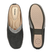 Women Black & Grey Comfort Slip-On Flats (W-ST-18-BLACK)