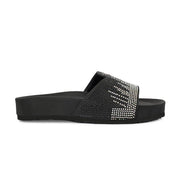 West Port Women Black Embellished Comfort Slide Sandals (W-STARDUST-20-BLACK-MULTI)