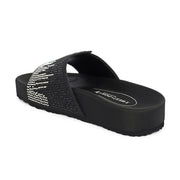 West Port Women Black Embellished Comfort Slide Sandals (W-STARDUST-20-BLACK-MULTI)