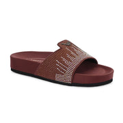 West Port Women Brown Embellished Comfort Slide Sandals (W-STARDUST-20-BROWN-MULTI)