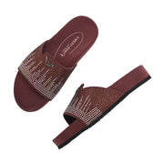 West Port Women Brown Embellished Comfort Slide Sandals (W-STARDUST-20-BROWN-MULTI)