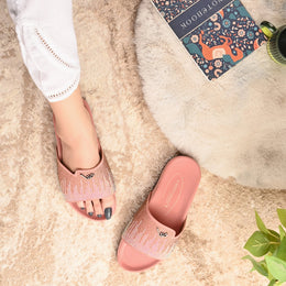 West Port Women Pink Embellished Comfort Slide Sandals (W-STARDUST-20-PINK-MULTI)