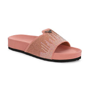 West Port Women Pink Embellished Comfort Slide Sandals (W-STARDUST-20-PINK-MULTI)