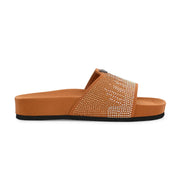 West Port Women Tan Embellished Comfort Slide Sandals (W-STARDUST-20-TAN-MULTI)
