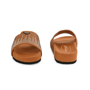 West Port Women Tan Embellished Comfort Slide Sandals (W-STARDUST-20-TAN-MULTI)
