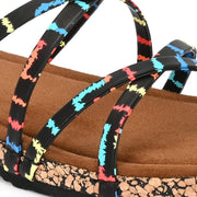 Women Colorful Strap Sandals - Premium Collection (W-UV-01-BLACK-MULTI)