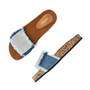 Women Denim Fringe Cork Slides (W-UV-03-NAVYBLUE)